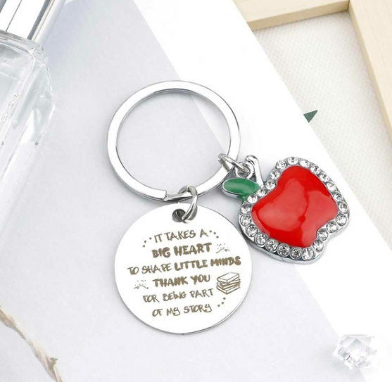 Heart & Apple Pendant Keychain - Thoughtful Gift