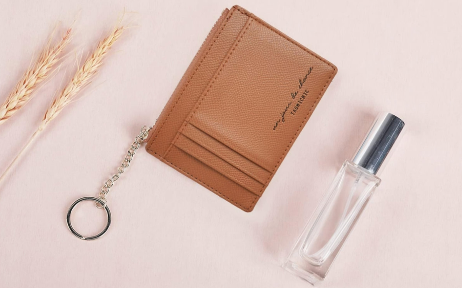 Compact Faux Leather Zipper Wallet with Keychain