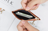 Compact Faux Leather Zipper Wallet with Keychain