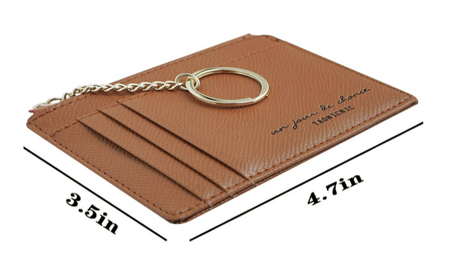 Compact Faux Leather Zipper Wallet with Keychain