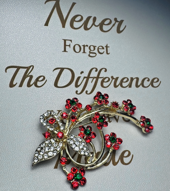 Elegant Gold-Tone Red & Black Rhinestone Floral Statement Brooch