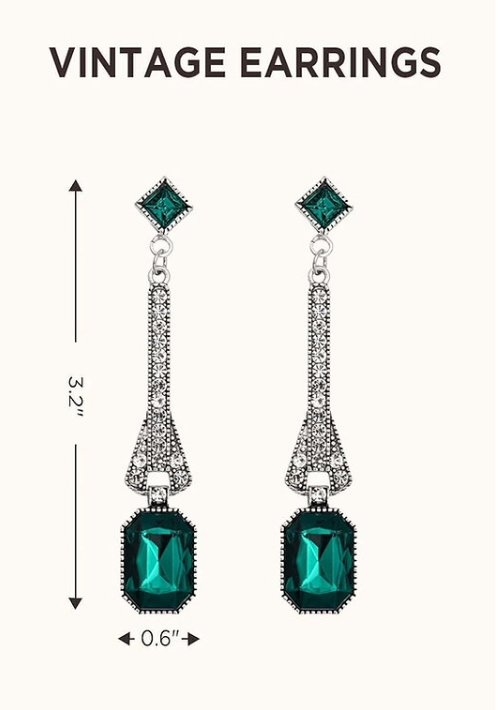 Vintage Emerald Green Art Deco Drop Earrings