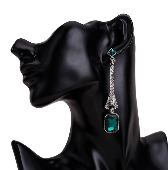 Vintage Emerald Green Art Deco Drop Earrings