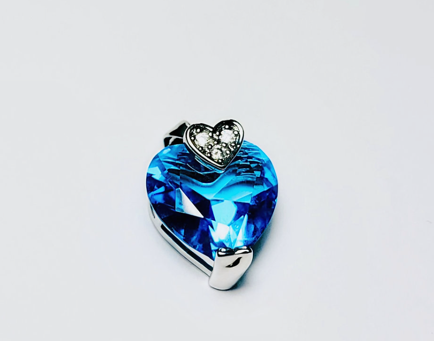 Blue Crystal Heart Jewelry Set – 925 Sterling Silver Necklace, Earrings & Ring Set