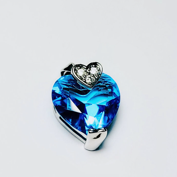 Blue Crystal Heart Jewelry Set – 925 Sterling Silver Necklace, Earrings & Ring Set