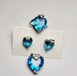 Blue Crystal Heart Jewelry Set – 925 Sterling Silver Necklace, Earrings & Ring Set