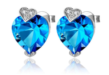 Blue Crystal Heart Jewelry Set – 925 Sterling Silver Necklace, Earrings & Ring Set