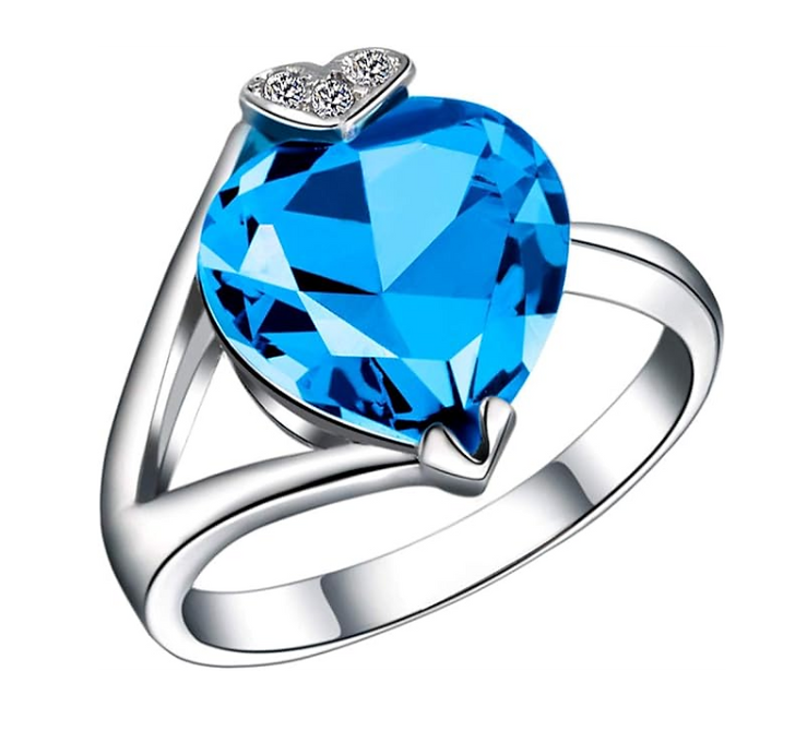 Blue Crystal Heart Jewelry Set – 925 Sterling Silver Necklace, Earrings & Ring Set