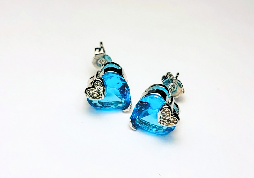 Blue Crystal Heart Jewelry Set – 925 Sterling Silver Necklace, Earrings & Ring Set