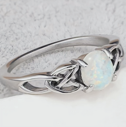 Luminous Opal Celtic Knot Ring – Elegant 925 Silver Everyday Ring