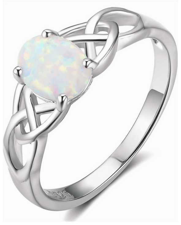Luminous Opal Celtic Knot Ring – Elegant 925 Silver Everyday Ring