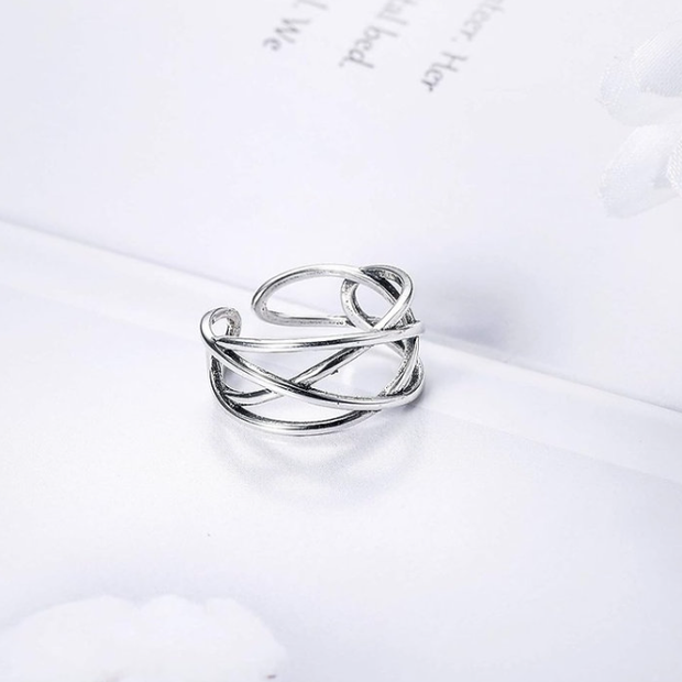 Sleek Multi-Row Adjustable Silver Ring – Elegant Everyday Crossover Band