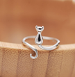 Minimalist Cat Silhouette Ring – Elegant 925 Silver Adjustable Band