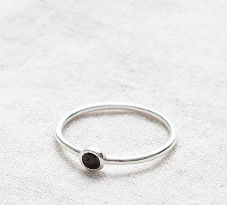 Black Onyx Style Silver Ring – 1mm Minimalist Midi Band (Size 4)