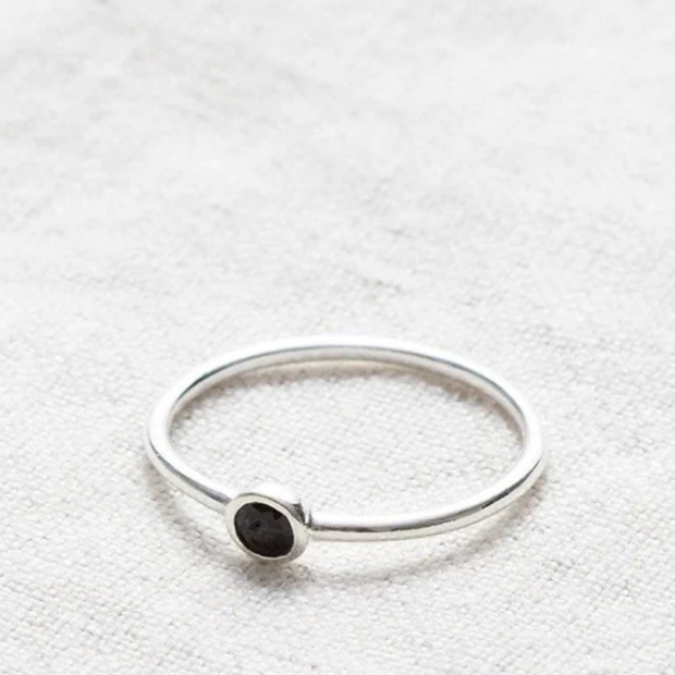 Black Onyx Style Silver Ring – 1mm Minimalist Midi Band