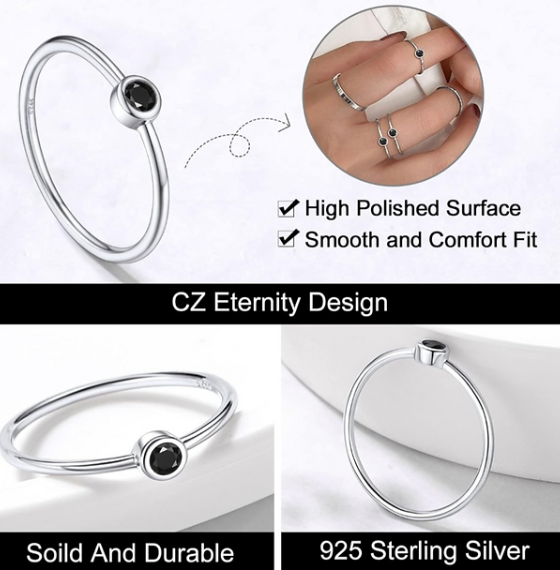 Black Onyx Style Silver Ring – 1mm Minimalist Midi Band (Size 4)