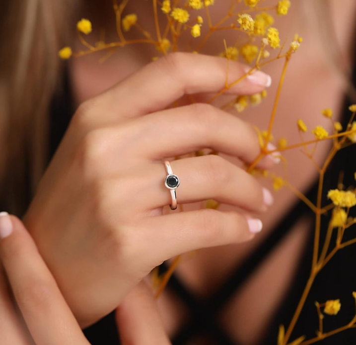 Black Onyx Style Silver Ring – 1mm Minimalist Midi Band (Size 4)