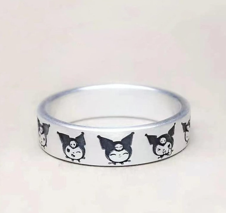 Dainty Kuromi Adjustable Ring – Playful 4mm Silver Plated Band