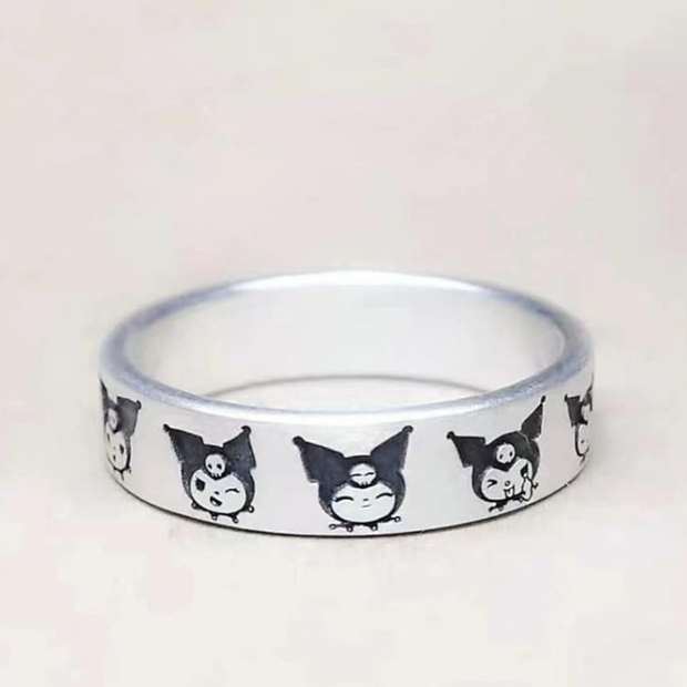 Dainty Kuromi Adjustable Ring – Playful 4mm Silver Plated Band