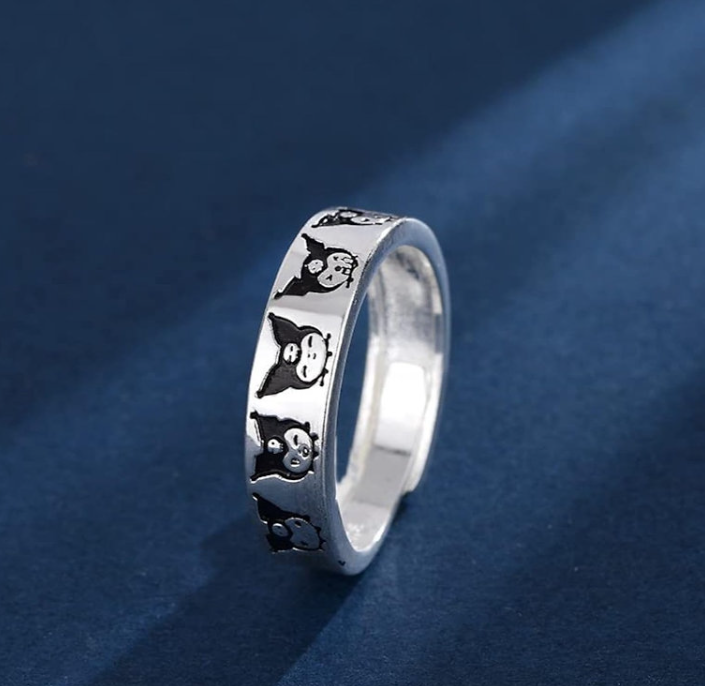 Dainty Kuromi Adjustable Ring – Playful 4mm Silver Plated Band