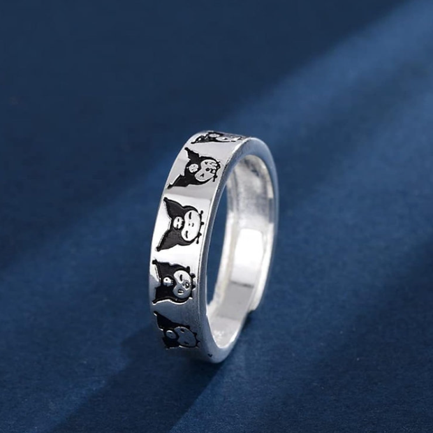 Dainty Kuromi Adjustable Ring – Playful 4mm Silver Plated Band