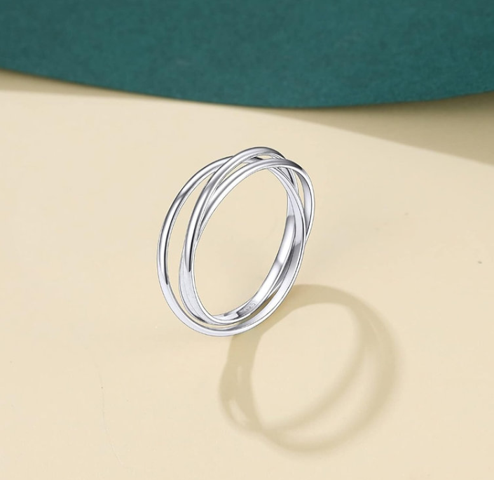 3-Band Sterling Silver Fidget Ring – Interlocking Anxiety Band