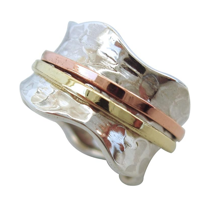 Energy Stone Meditation Ring – 925 Silver Mixed Metal Spinner