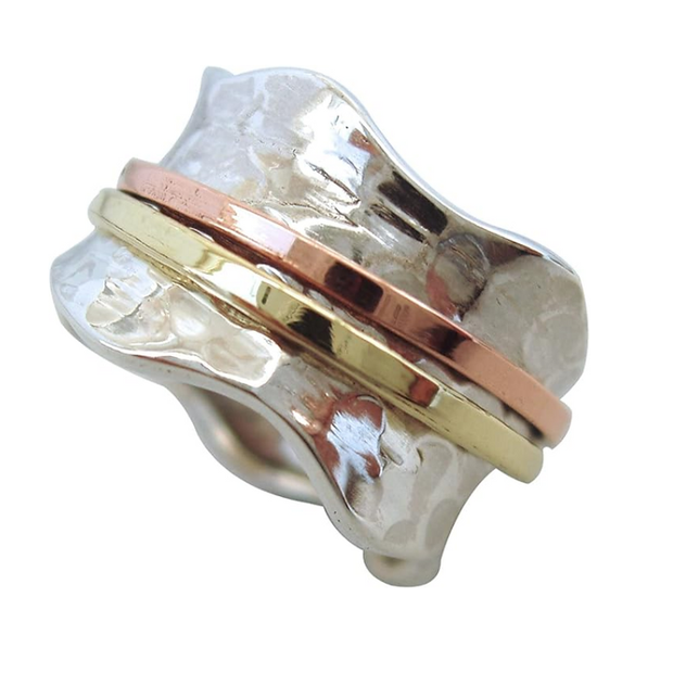 Energy Stone Meditation Ring – 925 Silver Mixed Metal Spinner