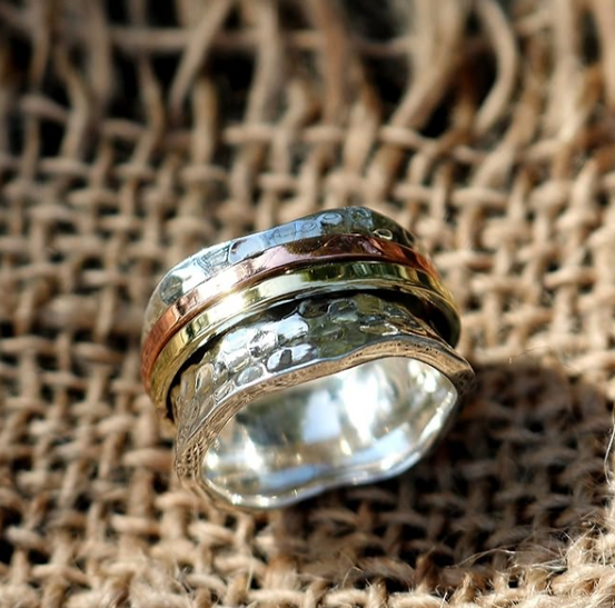 Energy Stone Meditation Ring – 925 Silver Mixed Metal Spinner