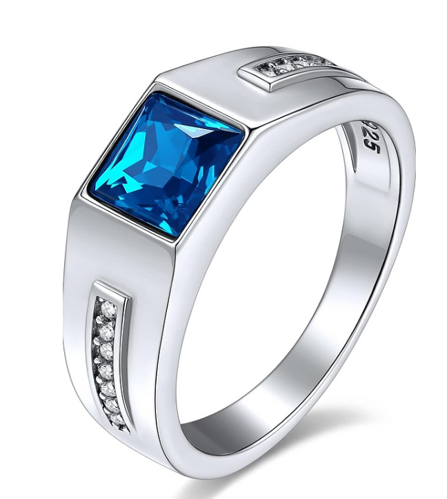Handsome Men's Blue Stone Silver Ring – Perfect Gift for Him