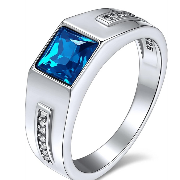 Handsome Men's Blue Stone Silver Ring – Perfect Gift for Him