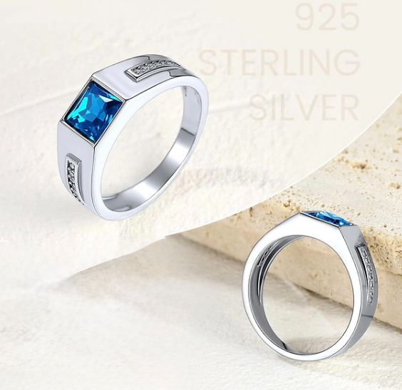 Handsome Men's Blue Stone Silver Ring – Perfect Gift for Him