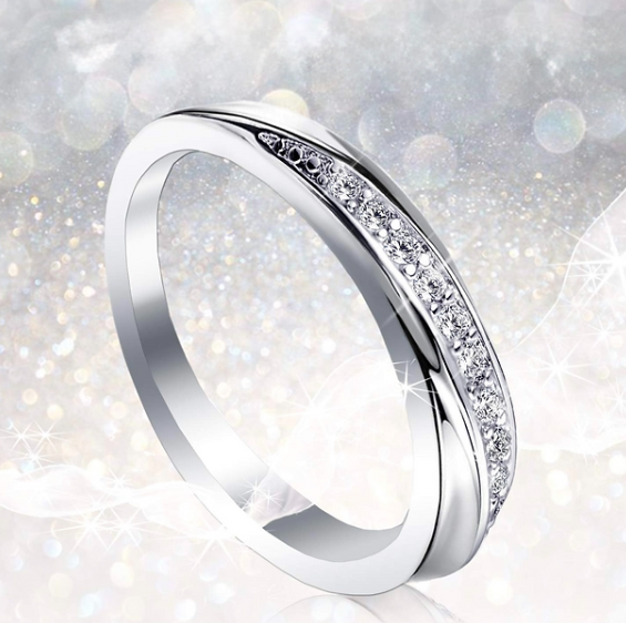 Diagonal Channel Set CZ Ring – 925 Sterling Silver Promise Band