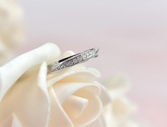 Diagonal Channel Set CZ Ring – 925 Sterling Silver Promise Band