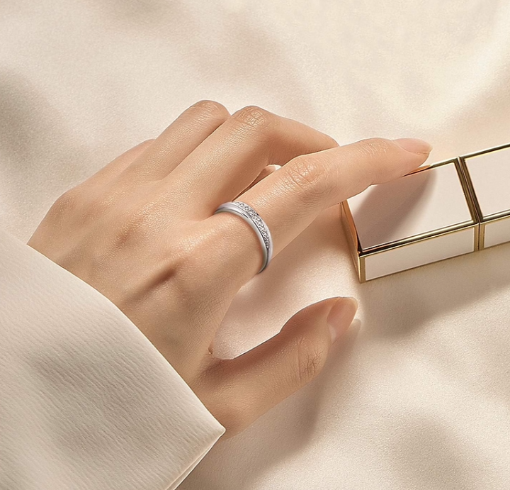 Diagonal Channel Set CZ Ring – 925 Sterling Silver Promise Band