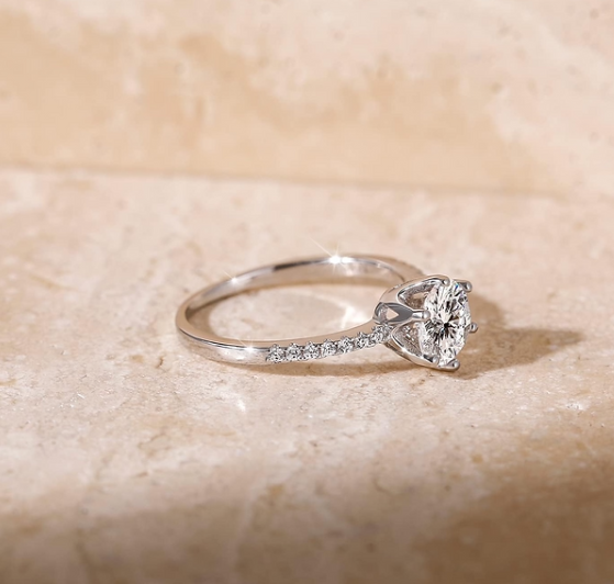 Round Cut 1.5ct Moissanite Promise Ring – Premium White Gold Plated