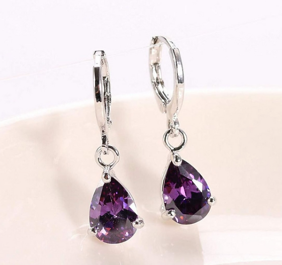 Vibrant Purple Teardrop Dangle Earrings – Timeless 925 Silver Jewelry