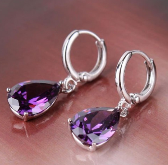 Vibrant Purple Teardrop Dangle Earrings – Timeless 925 Silver Jewelry