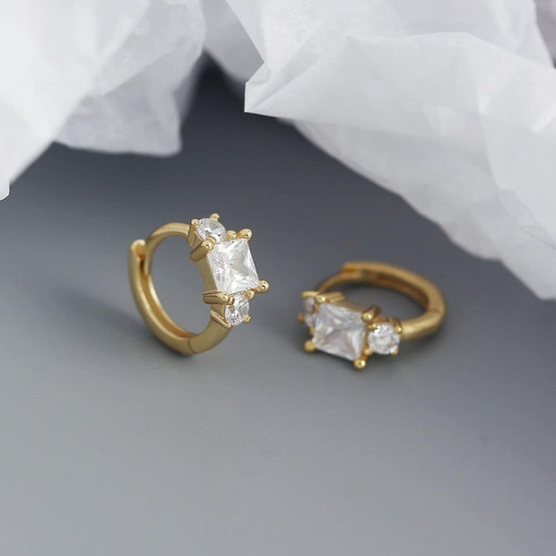 Elegant Emerald Cut Crystal Drop Hoops – Radiant 18K Gold Plated Jewelry