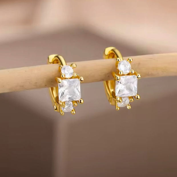 Elegant Emerald Cut Crystal Drop Hoops – Radiant 18K Gold Plated Jewelry