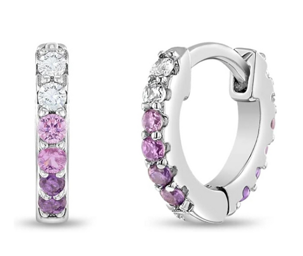Sparkling Pink & Clear CZ Kids Hoops – Safe 925 Silver Huggie Earrings