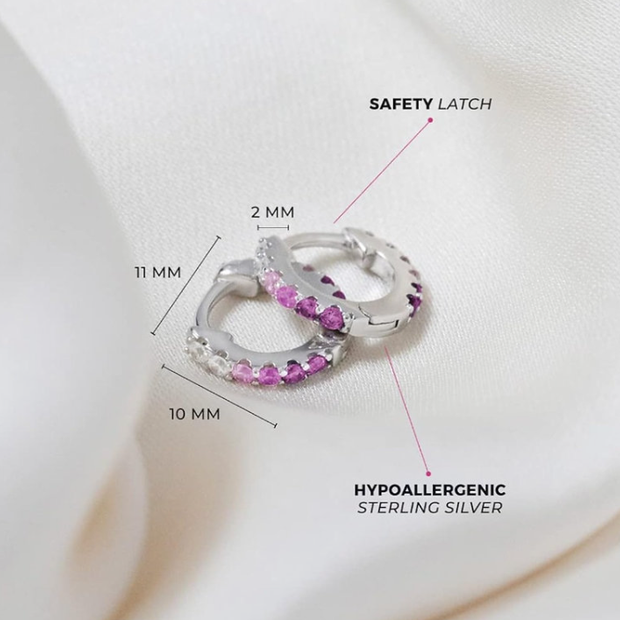 Sparkling Pink & Clear CZ Kids Hoops – Safe 925 Silver Huggie Earrings