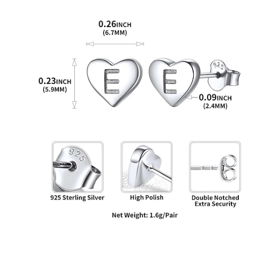 Letter "E" Sterling Silver Earrings