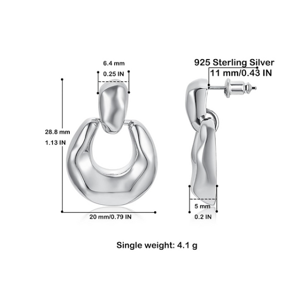 Chunky Silver Door Knocker Earrings – 80s Retro Statement Drop Hoops