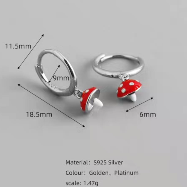 Whimsical Red Mushroom Hoop Earrings – Premium 925 Sterling Silver