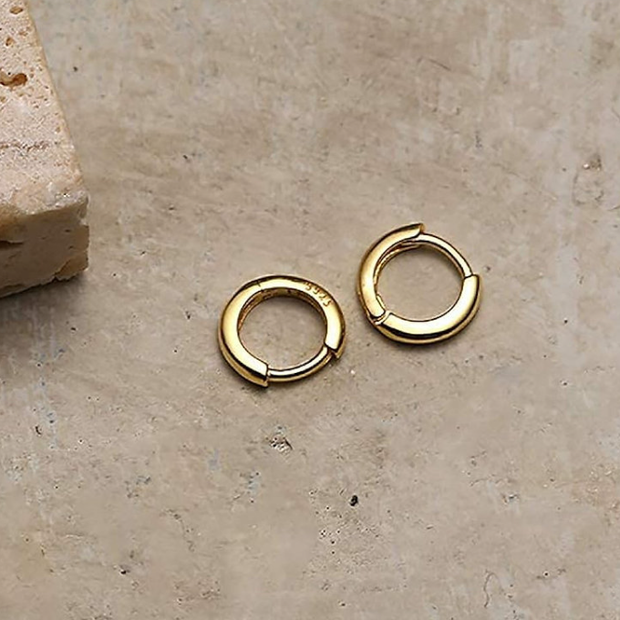 10mm Gold Huggie Hoop Earrings – Premium 925 Sterling Silver Base