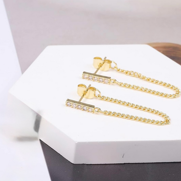 Gold Chain Drop Earrings – Dainty 925 Silver Base Dangle Studs