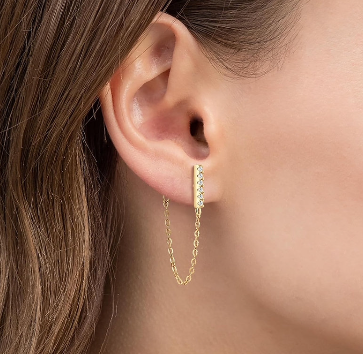 Gold Chain Drop Earrings – Dainty 925 Silver Base Dangle Studs