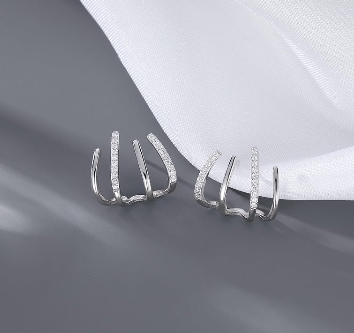 Modern Silver Claw Earrings with CZ – Minimalist 925 Sterling Silver