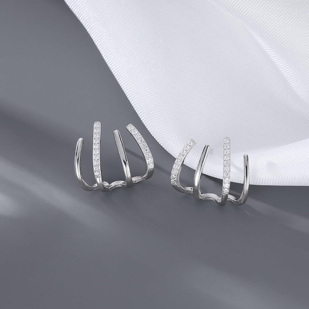 Modern Silver Claw Earrings with CZ – Minimalist 925 Sterling Silver
